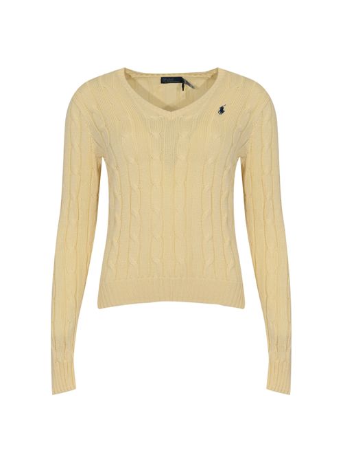 Maglia a trecce in cotone con scollo a V Natural POLO RALPH LAUREN | 211971870011